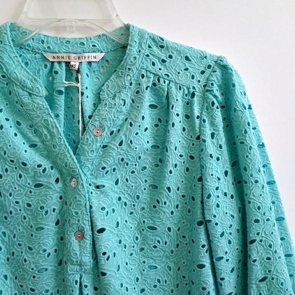 Annie Griffin Eyelet 100% Cotton Aqua Tunic - Picture 5 of 5
